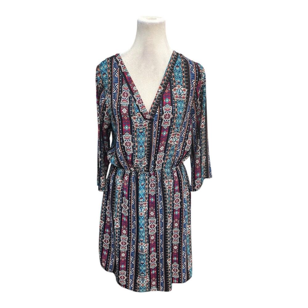 Everly Women’s Blouson Dress 3/4 Sleeve Size M Semi- Sheer V Neck Elastic Waist